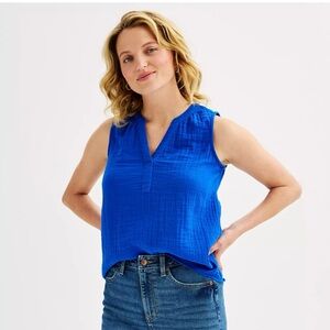 Women's Sonoma Goods For Life® Gauze Femme V-Neck Tank Top size XL blue